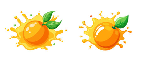 Two Cartoon Oranges Splashing into Juice Isolated on a White Backgroundのイラスト素材