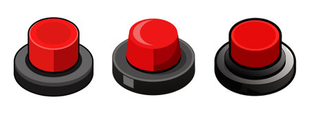 Three red push buttons with black and gray bases, digital illustrationのイラスト素材