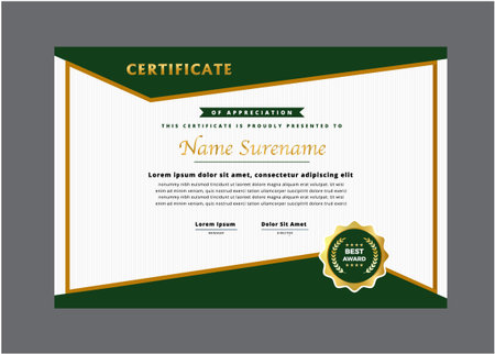 Elegant Green and Gold Certificate of Appreciation Template Design with Awardのイラスト素材