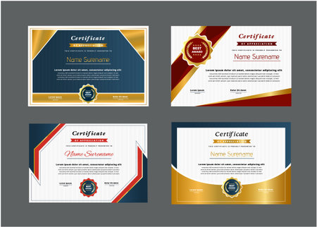 Collection of Four Professional Certificate of Appreciation Design Templates for Various Purposesのイラスト素材