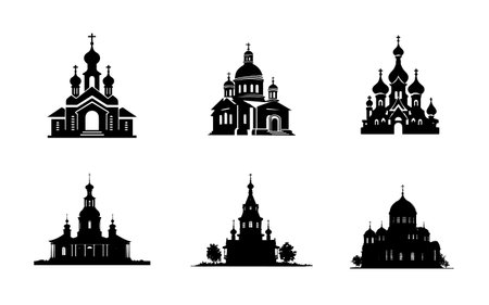 A Collection of Orthodox Church Silhouettes Depicting Diverse Architectural Stylesのイラスト素材