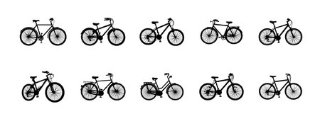Silhouetted Collection of Bicycle Designs and Styles for Diverse Applicationsのイラスト素材
