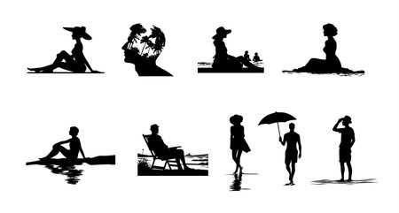 Silhouette Summer Escapes A Black and White Collection of Beach Scenariosのイラスト素材