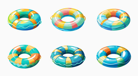 Collection of Six Colorful Vector Illustration Swim Rings for Summer Funのイラスト素材