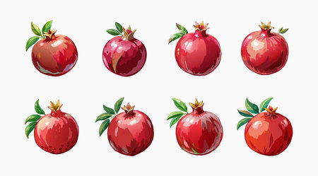 Artistic Watercolor Illustration of Eight Pomegranates on a White Backgroundのイラスト素材
