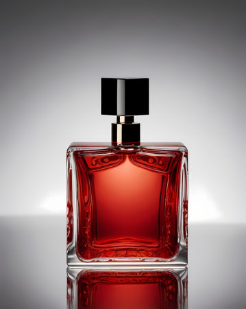 perfume bottle on a grey background. 3d illustration.の素材