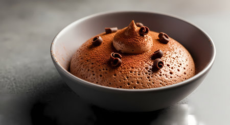 Chocolate Souffle in a ceramic bowl on a dark backgroundの素材