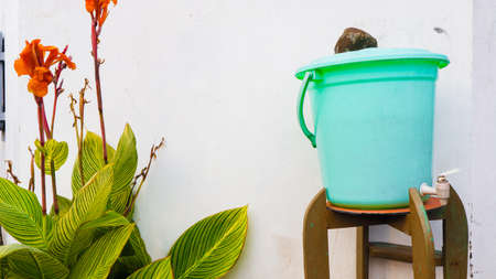 hand washing bucket made of bucketsの写真素材
