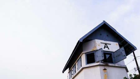 monitoring post the railroad crossing near the stationの写真素材