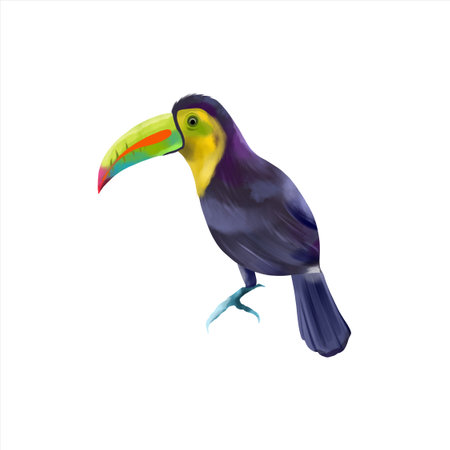 Watercolor illustration of an exotic toucan bird isolated on a white background. Design element for greeting cards, wedding invitations, flyers and banners.の写真素材