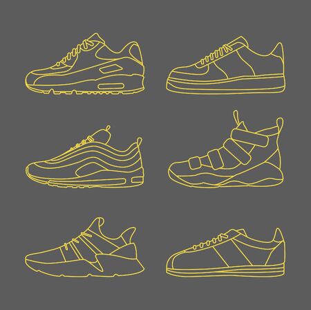 Sneaker Shoe Minimalistic Flat Line Outline Stroke Icon Pictogram Symbol Set Collectionのイラスト素材