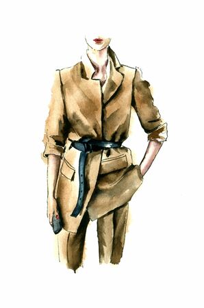 fashion illustration fashion image for a business woman, silhouette of a woman in a pantsuitの写真素材