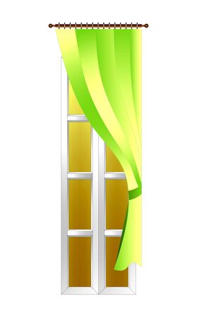 illustration of a narrow window and curtain isolated on a white background.の写真素材
