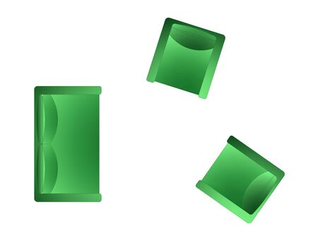 Illustration. Furniture sofa and two armchairs green top view set for interior design. Isolated on a white backgroundの写真素材