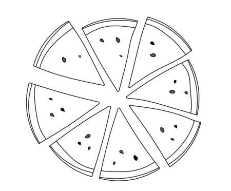 illustration of a watermelon sliced piece of web user interface outline icon. sliced watermelon icon for web design, mobile devices and user interface isolated on a white background.の写真素材