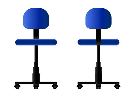 illustration of a blue office chair, front and back view, isolated on a white background.の写真素材