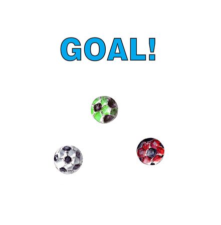 watercolor illustration. a set of soccer balls of different colors. isolated on a white background.の写真素材