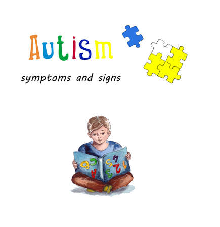 Watercolor illustration of the behavior of children with autism. improper use of items, illogical behavior.World autism awareness day.isolated on a white backgroundの写真素材