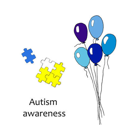watercolor illustration of world autism awareness day. design of a hand-drawn sign puzzle. Symbol of autism. isolated on a white background.の写真素材