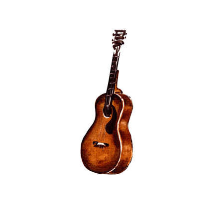 watercolor illustration. brown acoustic guitar isolated on a white background.の写真素材