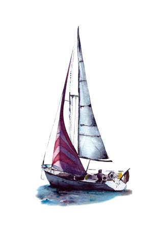 watercolor illustration. traveling on a yacht.sea cruise, adventure on the ocean.isolated on a white background.の写真素材
