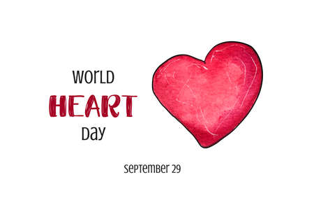 watercolor illustration of the world heart day, the emblem with the inscription.isolated on a white backgroundの写真素材