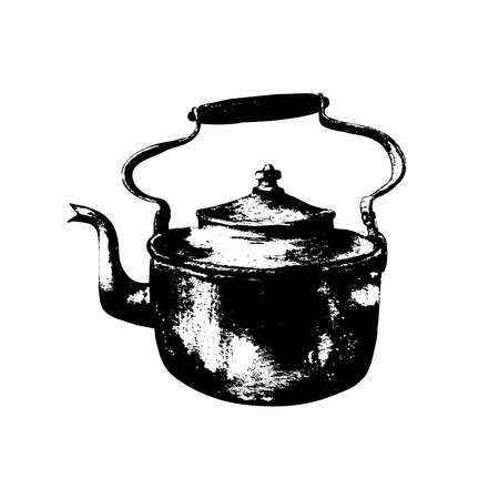 Watercolor illustration.vintage aluminum old teapot. Isolated on a white background.の写真素材