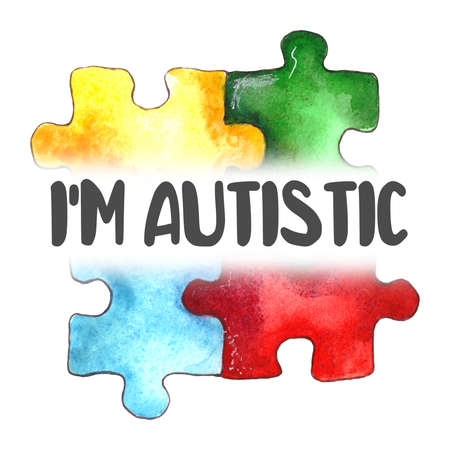Illustration of Autism Awareness for banner design. April 2, ASD. Children and adults with autospectrum. Isolated on a white backgroundの写真素材