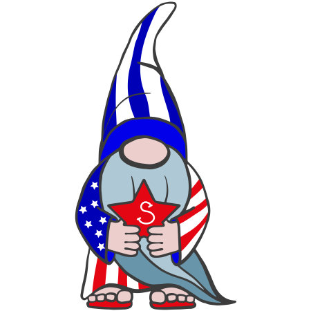 Vector illustration of the patriot dwarf of America in July for a festive design. Americas Independence Day is July 4. Isolated on a white background.のイラスト素材