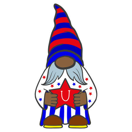Vector illustration of the patriot dwarf of America in July for a festive design. Americas Independence Day is July 4. Isolated on a white background.のイラスト素材