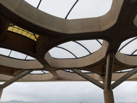 View of the roof of a modern building in Hong Kong, China.の写真素材