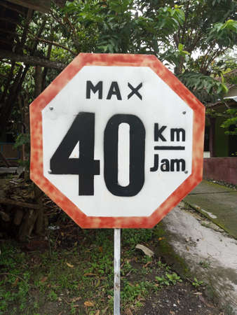 Traffic sign 40 km on the road in Thailand.