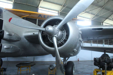 old airplane in the hangar of the airport. Airplane at the airport.