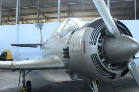 old airplane in the hangar, photo as a background, digital image