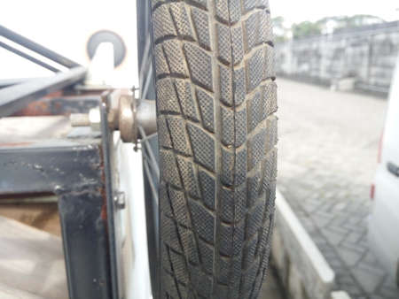 Close up of tire of a mountain bike. Selective focus.