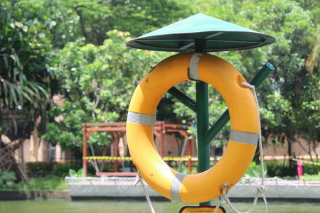 Lifebuoy at the park in the morning,Thailand.の写真素材