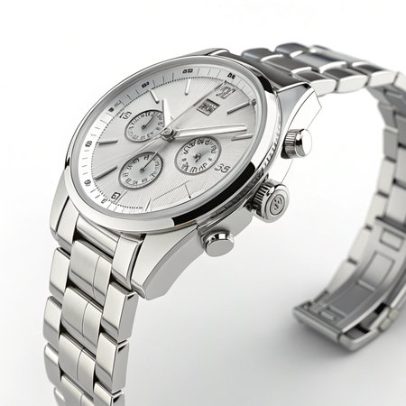 Wrist watch on white background. 3D illustration. Clipping path includedの素材