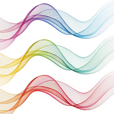 Set of colorful smoke waves on white background. Abstract vector illustration.の素材