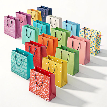 Colorful shopping bags on a white background. 3d rendering.の素材