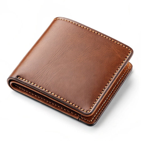 Brown leather wallet isolated on white background. Clipping path included.の素材