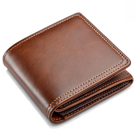 Brown leather wallet isolated on white background. Clipping path included.の素材