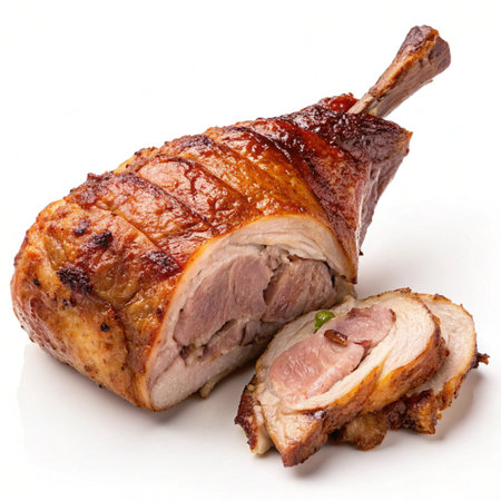 Roast pork knuckle isolated on white background. Close up.の素材