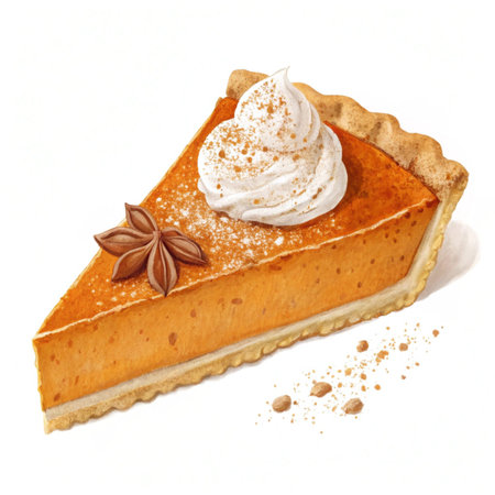 Piece of cake with whipped cream and anise on a white backgroundの素材