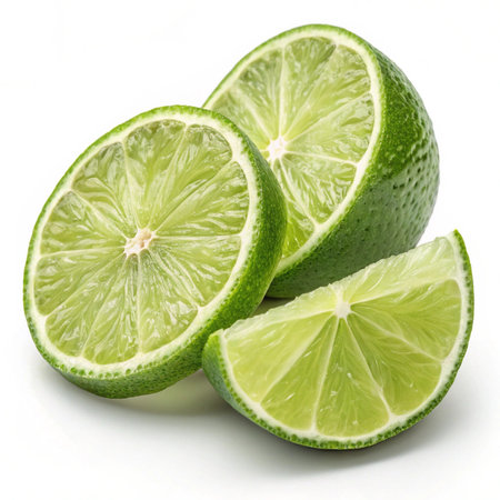 Lime slices isolated on white background cutout. Citrus fruit.の素材