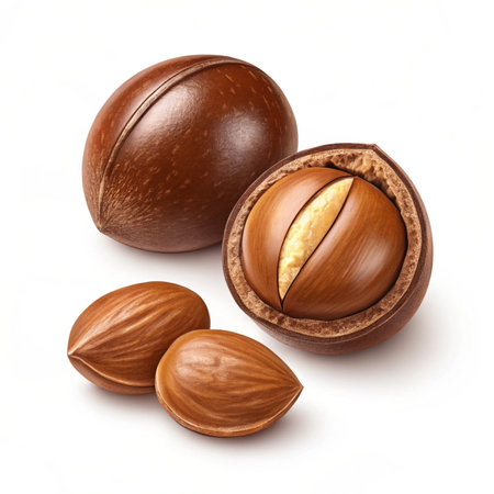 Macadamia nuts isolated on white background. Clipping path includedの素材