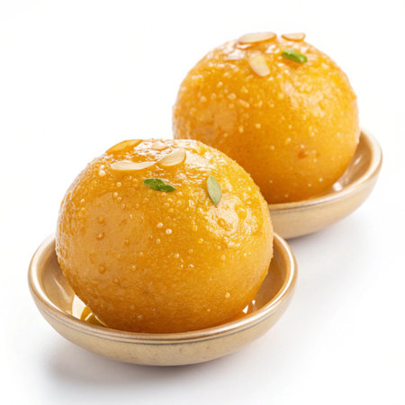 Indian Dessert : Gulab Jamun in bowl isolated on white backgroundの素材