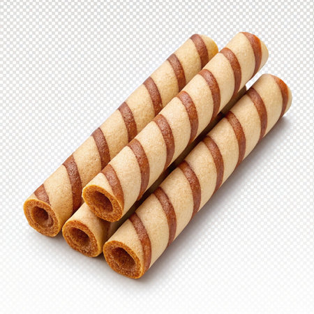 Chocolate wafer rolls isolated on a white background with a clipping pathの素材