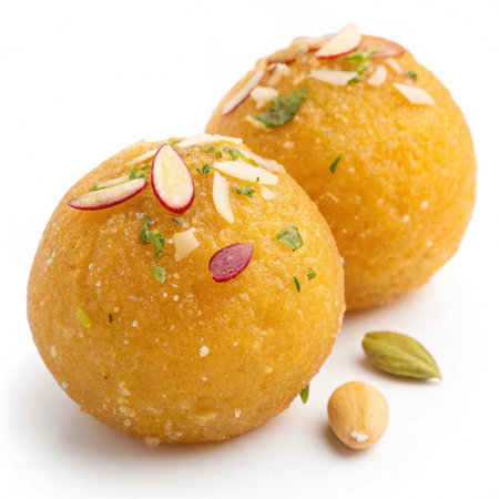 Indian Traditional Sweet Rava Laddu or Semolina Laddoo Or Rawa Ladu, served in a bowl. selective focusの素材