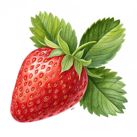 Strawberry with leaves isolated on white background. Watercolor illustration.の素材