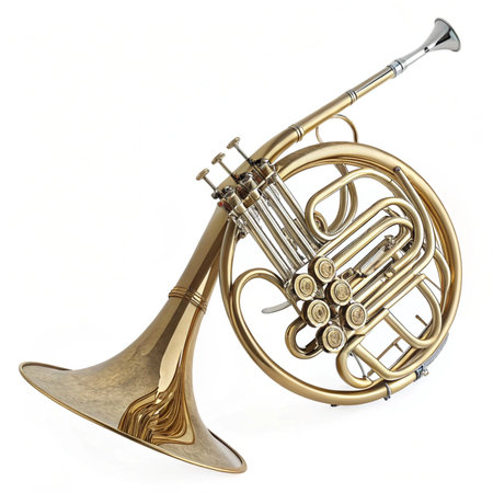 Musical instrument - French horn on a white background. 3dの素材